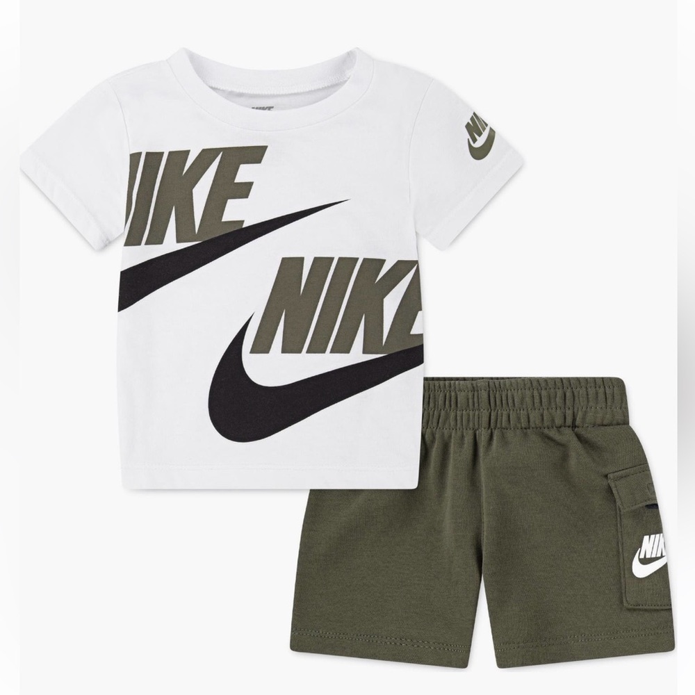 Nike 2-Piece Tee and Short Set 24 Months Olive Green White and Black NWT